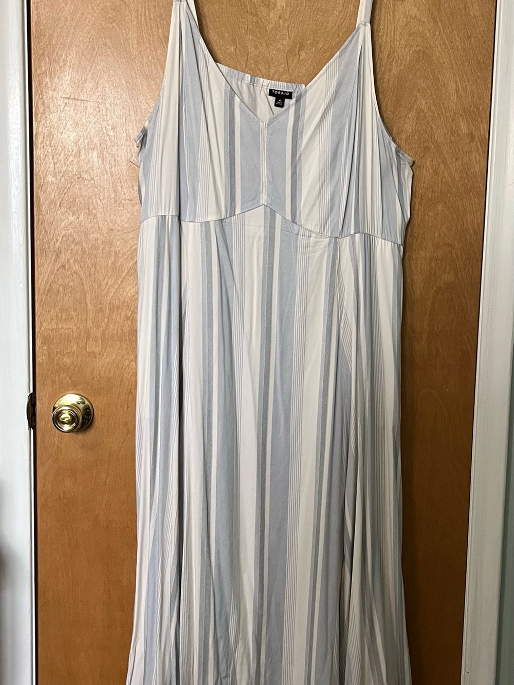 Torrid Tea Length Trapeze Dress  with Light Blue and White Stripes in Size 4